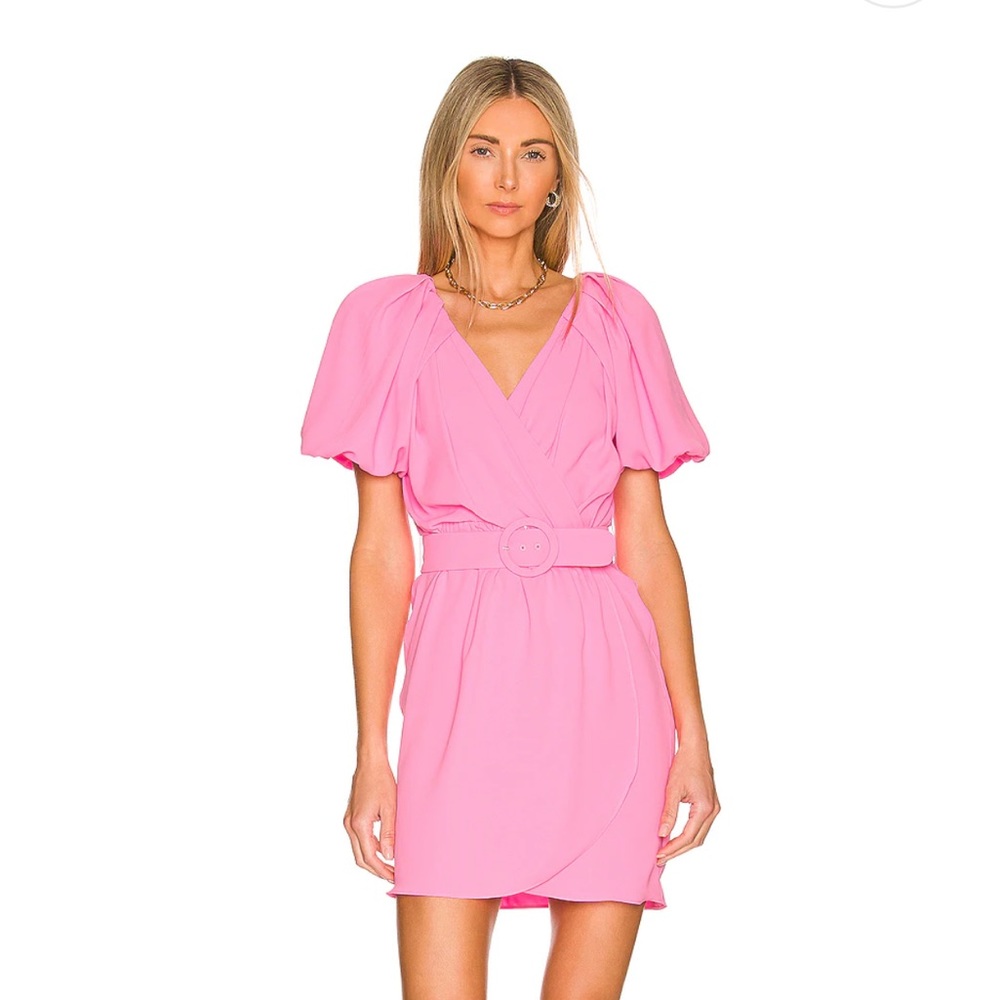 Amanda Uprichard Short Sleeve Durand Mini Dress in Shocking Pink